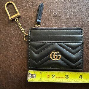 Designer Inspired Black Quilted Card Wallet with Gold Accents. Genuine Leather.